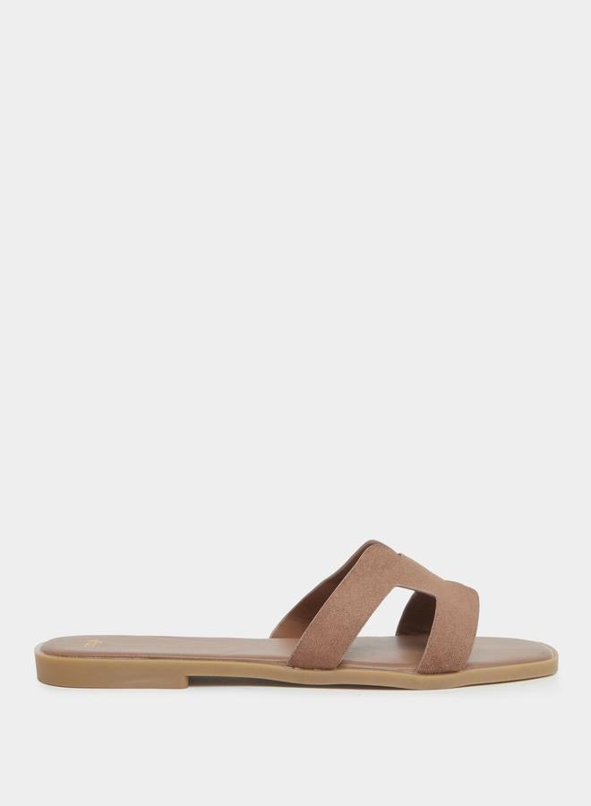 Styli Brown Suede Flat Sandals - Image 1